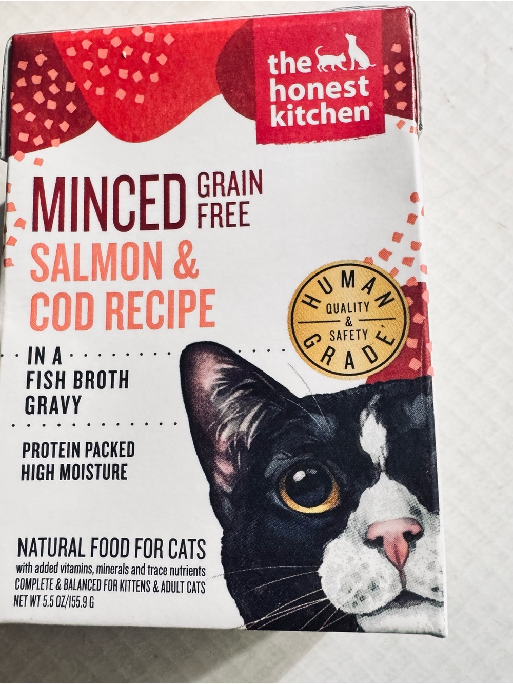 (4) 5.5 oz boxes of The Honest Kitchen Minced Salmon & Cod Recipe Cat Food